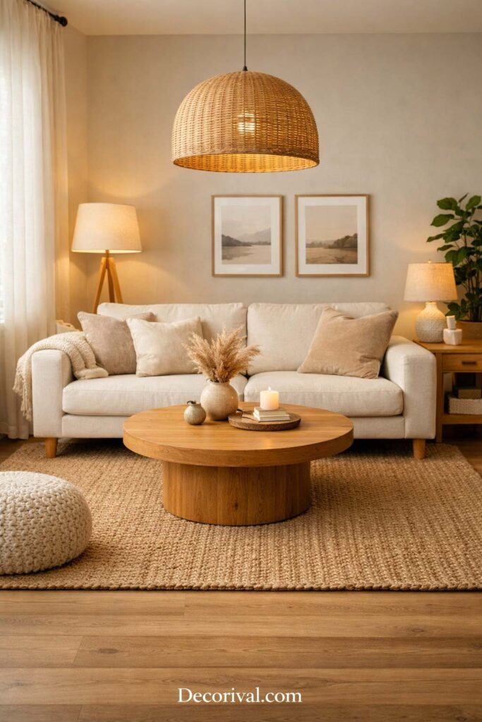 Cozy Living Room Rug Placement Idea
