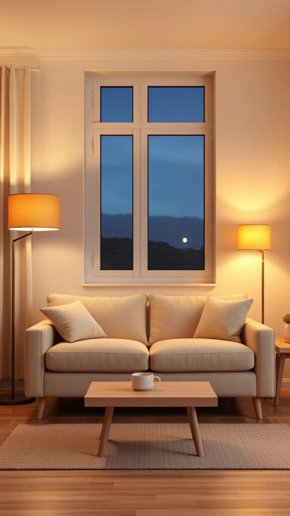Cozy Minimalist Living Room Lighting | Warm Evening Glow