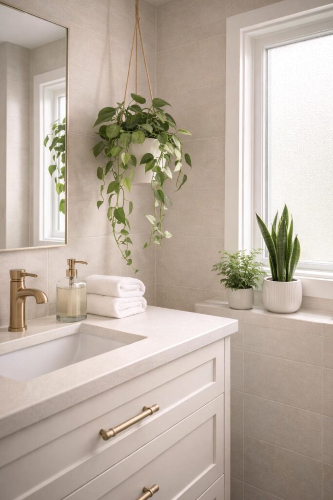 Fresh Bathroom Corner with Indoor Plants