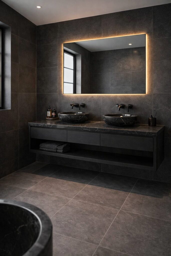 Luxurious modern bathroom with marble fixtures