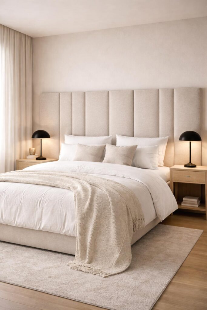 Luxury Beige Upholstered Headboard Bedroom