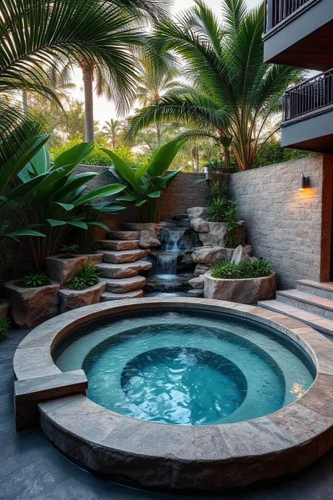 Luxury Stone Jacuzzi Outdoor Idea