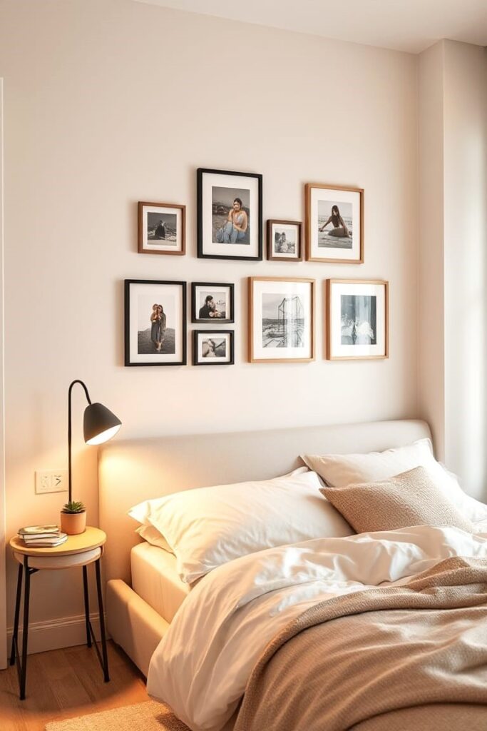 Personal Photo Collage Wall for a Cozy Bedroom