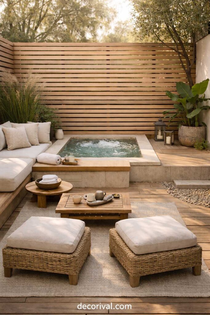 Slim Wooden Slat Outdoor Terrace Spa