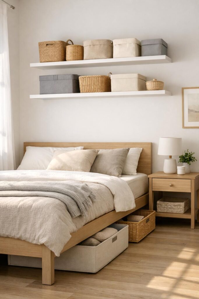Smart Bedroom Storage with Fabric Baskets