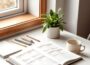 Planner open on a tidy desk showing organized schedules and to-do lists, creating a calm and focused planning space.