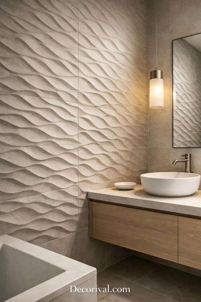 Textured Neutral Bathroom Accent Wall