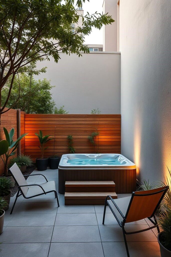 corner-placed outdoor jacuzzi