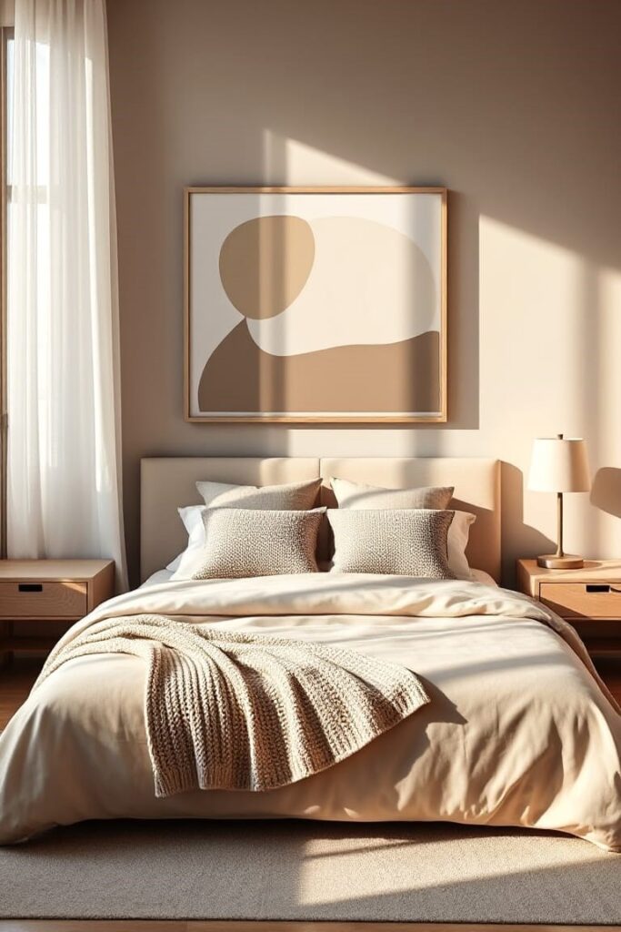 cozy modern bedroom with soft neutral tones