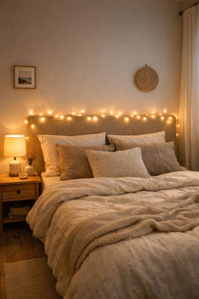 Small cozy room with string lights