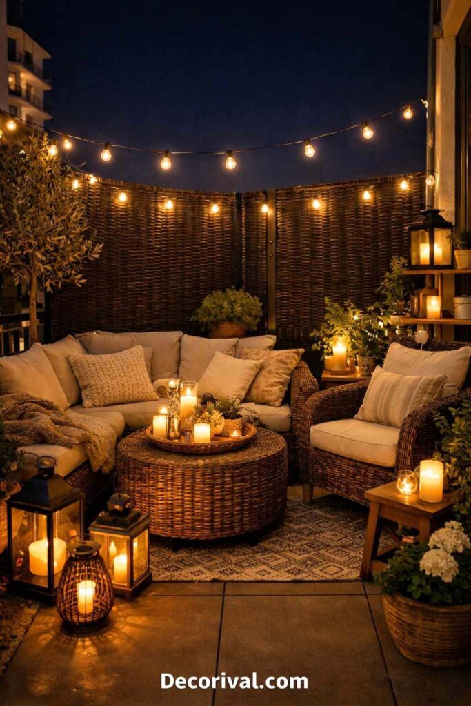 Balcony Privacy at Night With Lights