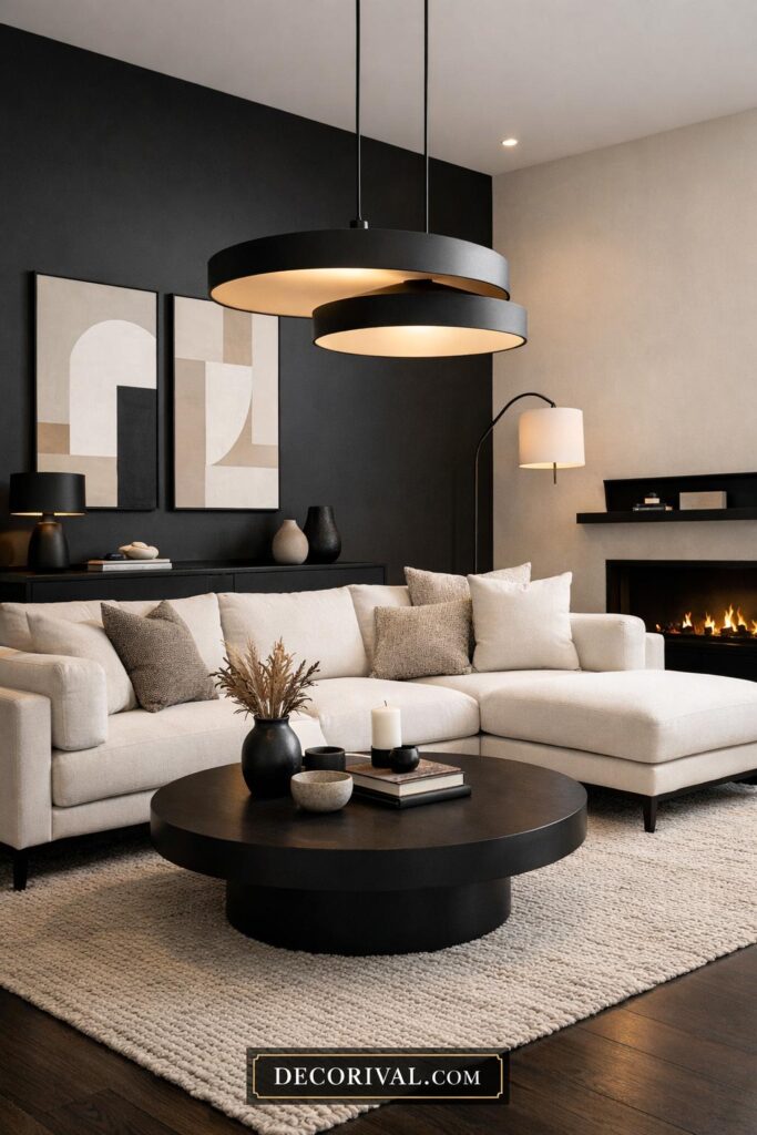 Black and Warm White Luxury Living Room
