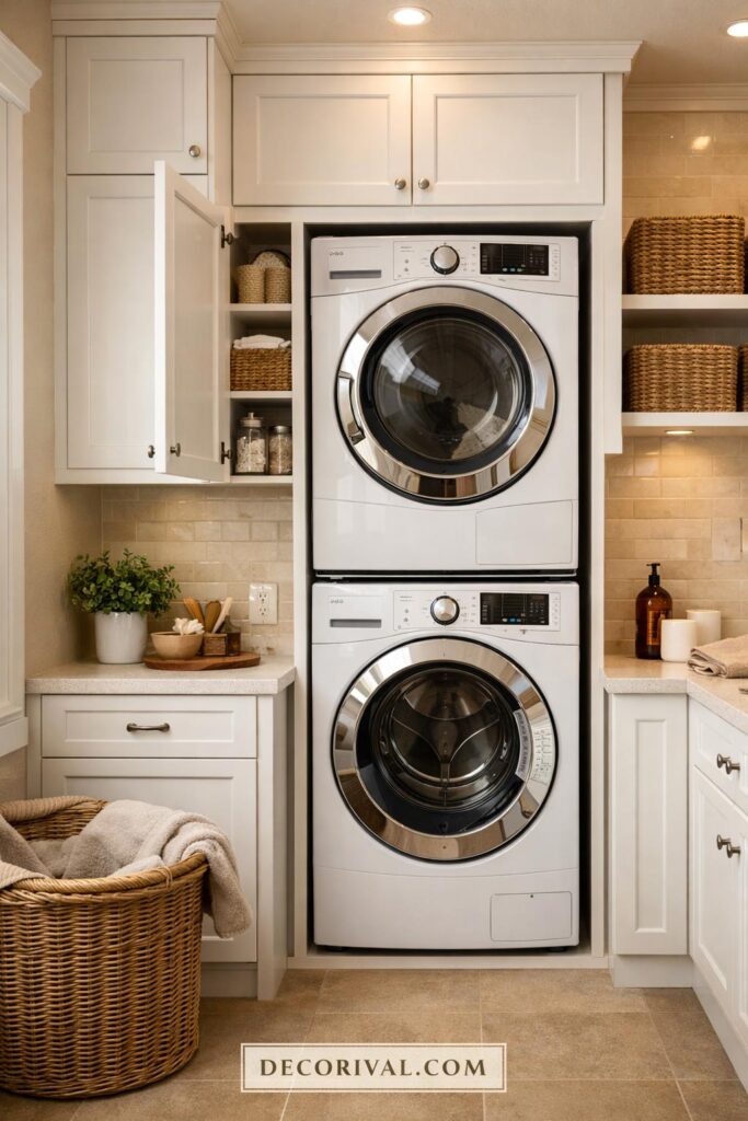 Built-In Stacked Washer Dryer Cabinet Design
