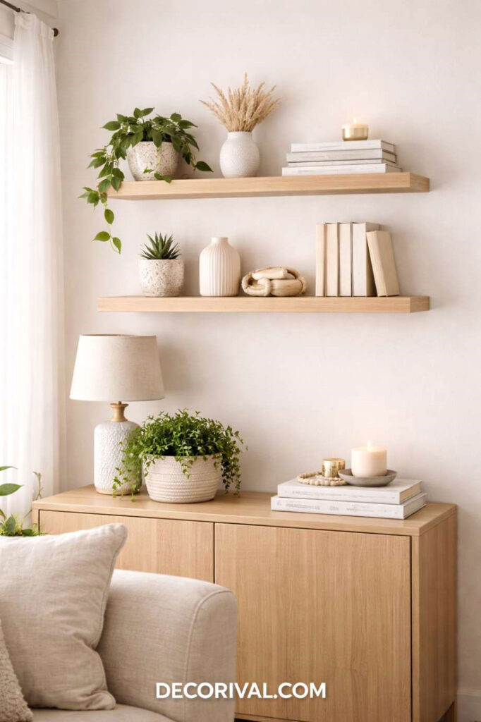 Floating Shelf Styling living room 