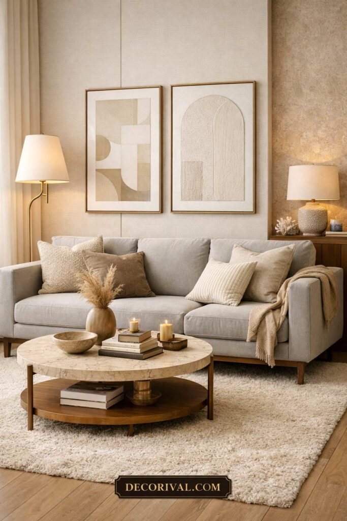Grey Cream and Gold Living Room
