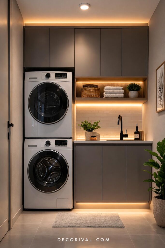 Layered Lighting in Compact Laundry Room