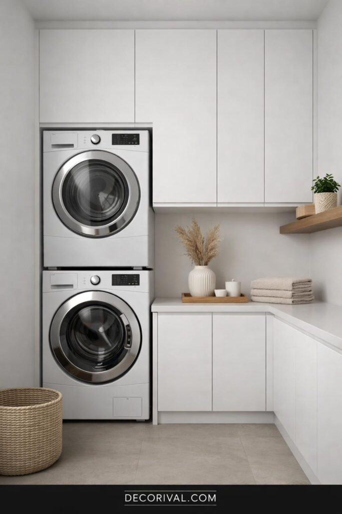 Minimalist Stacked Laundry Room Styling