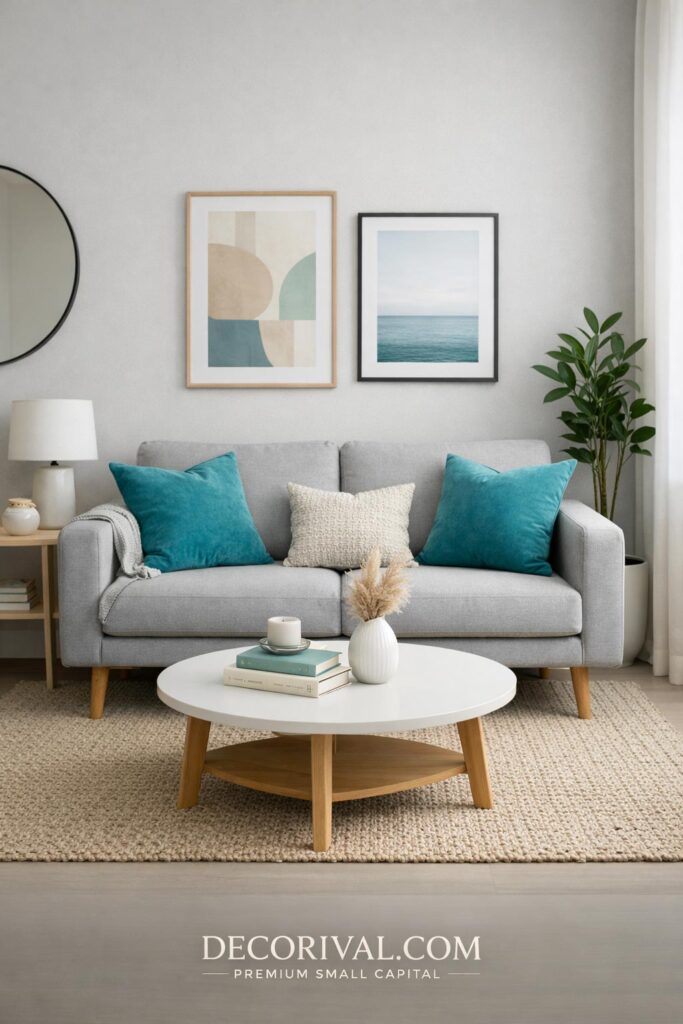 Modern Apartment Grey Sofa With Turquoise Decor