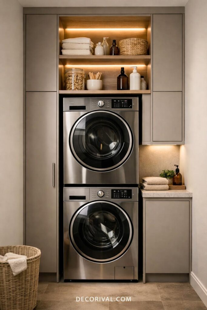 Modern Stacked Laundry Room Overview