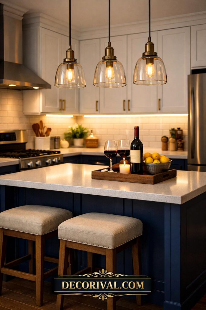 Navy Kitchen Lighting Setup