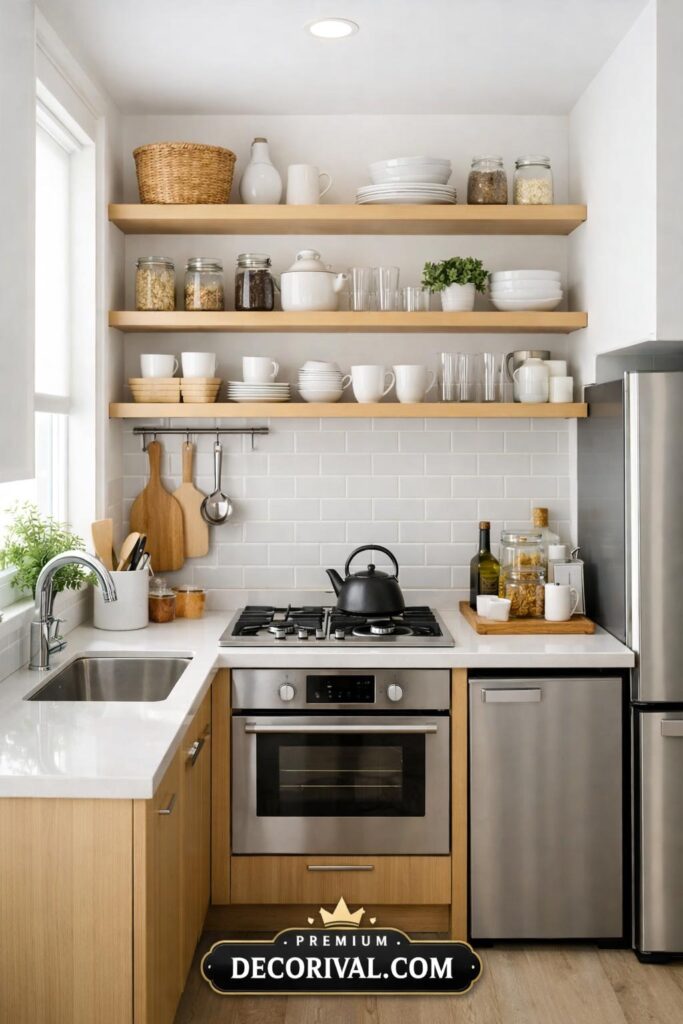 Small Kitchen Vertical Open Shelves