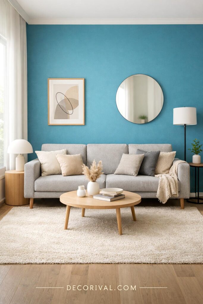 Turquoise Accent Wall Modern Living Room