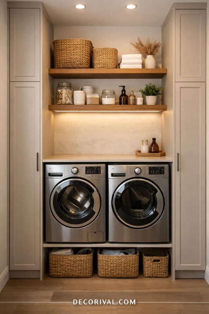 Vertical Cabinet Organization Above Stacked Washer