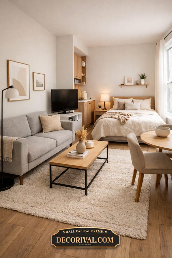 Zoned Rug Layout in Small Apartment