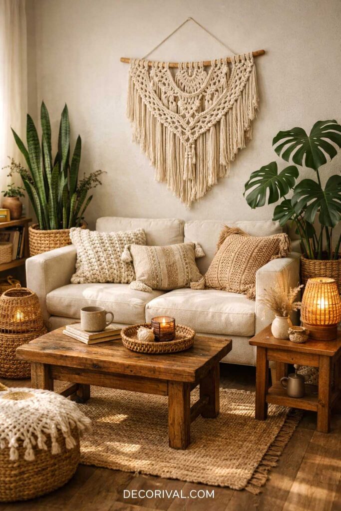 Boho Living Room Decor with Plants