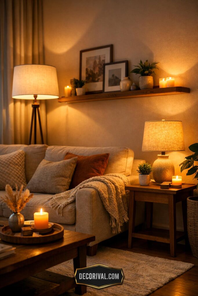 Cozy Layered Lighting Living Room Ideas