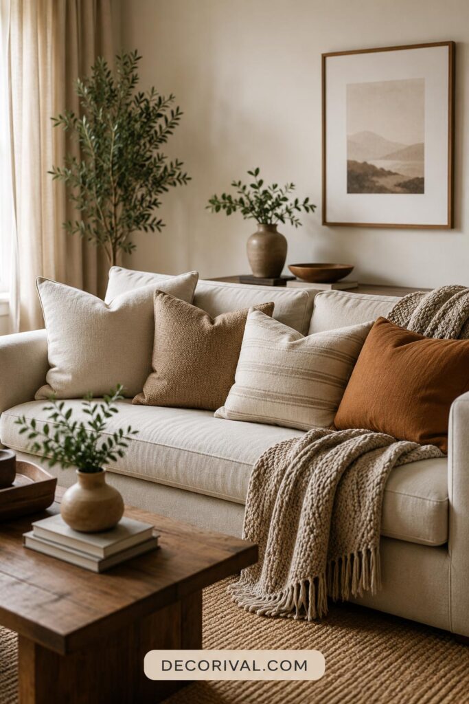 Cozy Neutral Sofa Styling Ideas