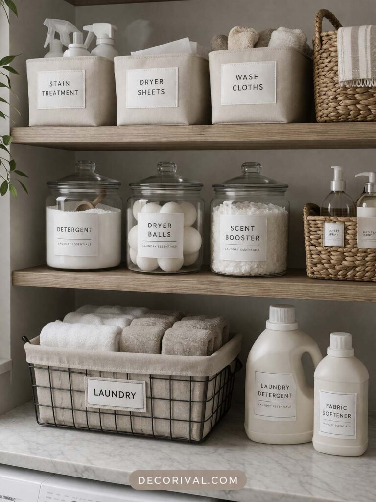 Labeled Laundry Room Storage Bins