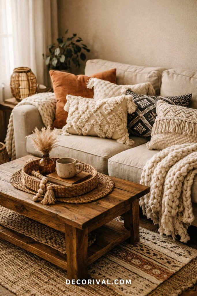 Layered Boho Textiles Living Room Styling