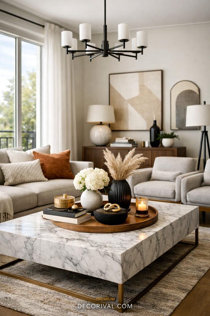 Styled Living Room Before and After Transformation