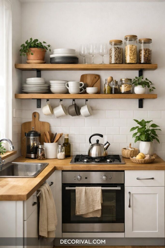 Tiny Kitchen Open Shelving Decor