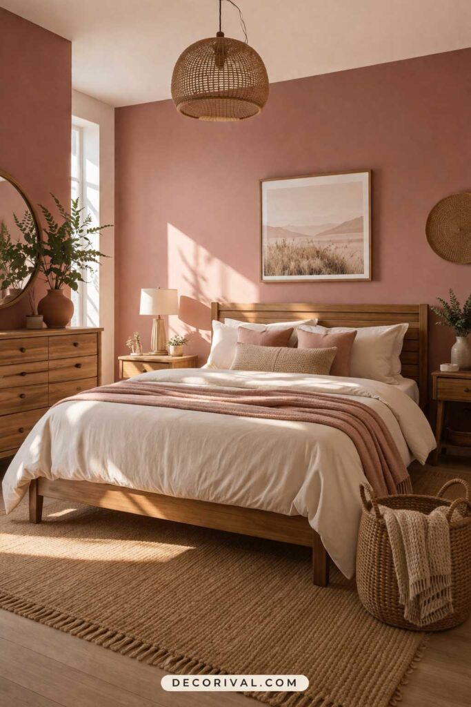 Earthy Pink Bedroom Wall Design