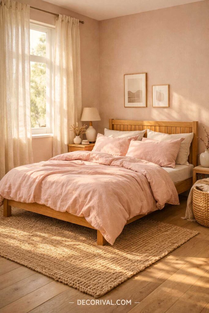 Earthy Pink Bedroom with Soft Curtains