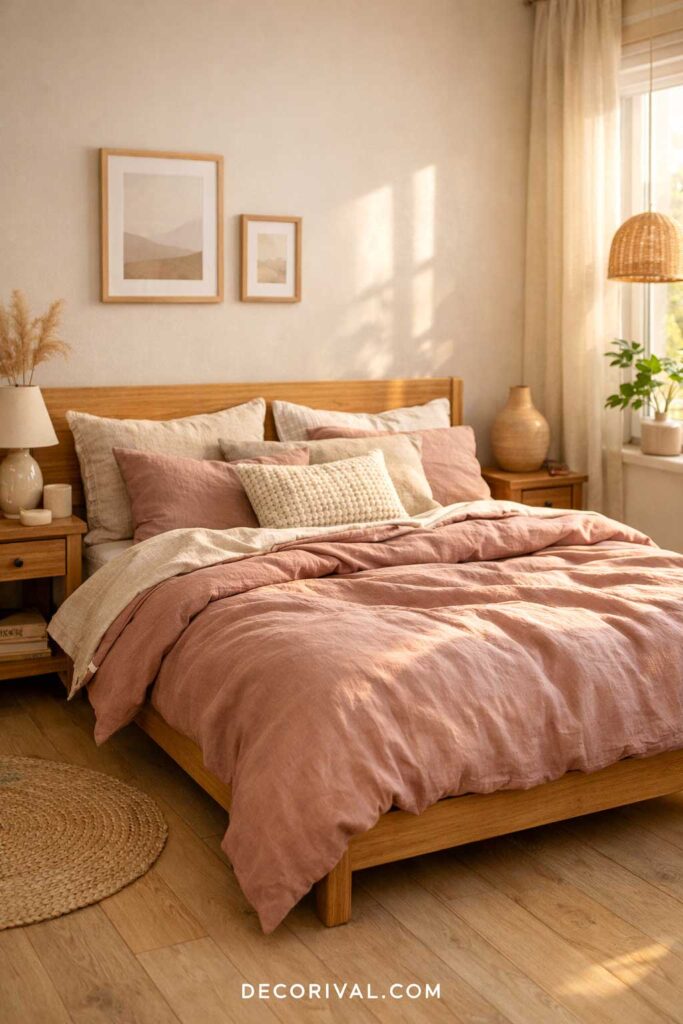 Earthy Pink Layered Bedding Bedroom