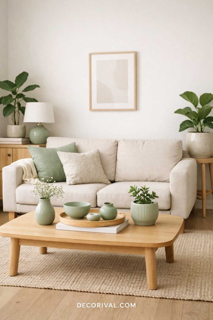 Minimalist Sage Green Scandinavian Decor Living Room