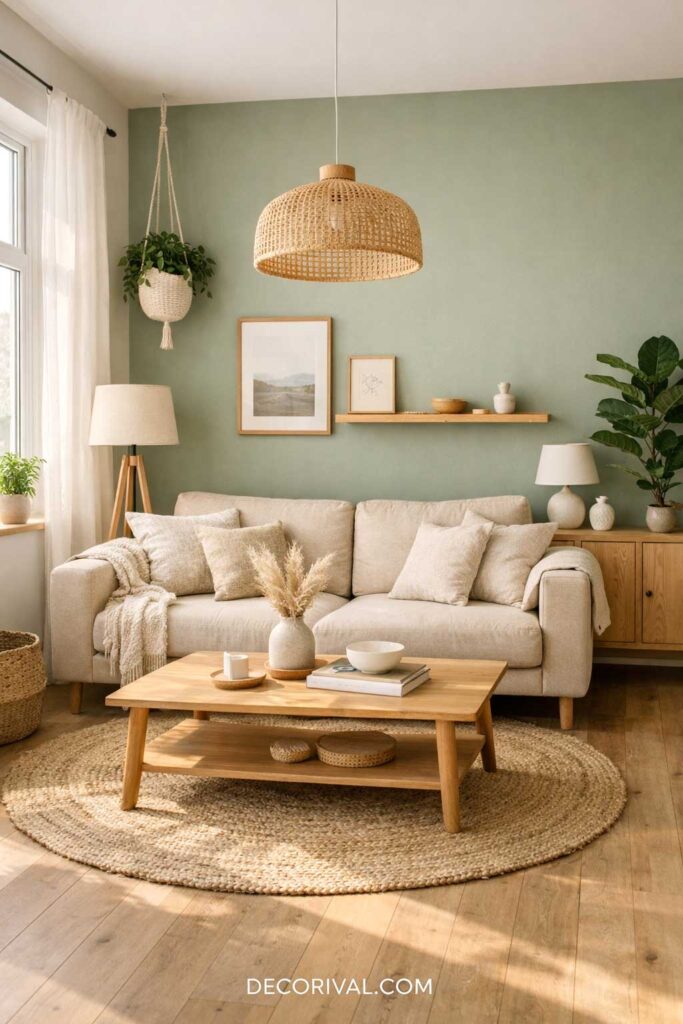 Sage Green Scandinavian Accent Wall Living Room