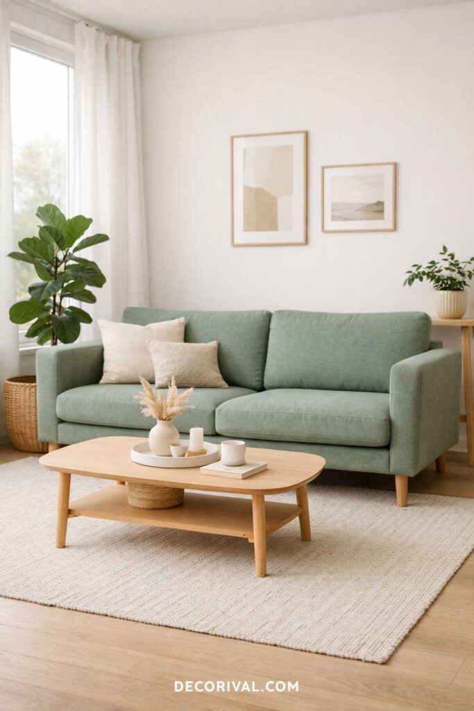 Sage Green Sofa Scandinavian Living Room