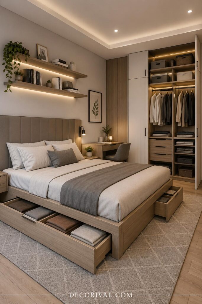 Smart Hidden Storage Bedroom Setup