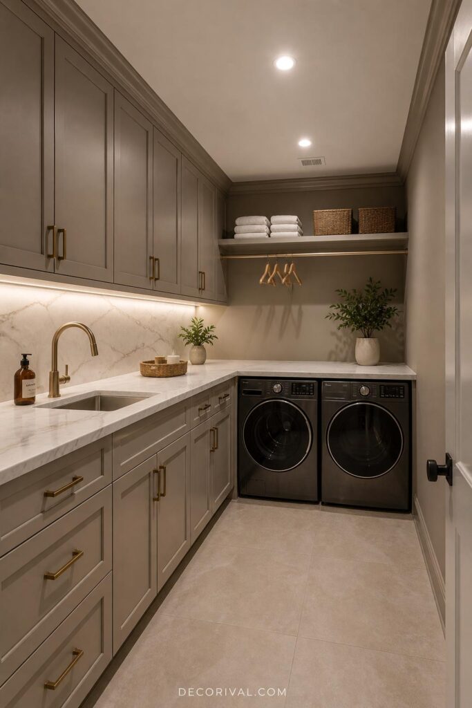 premium laundry room with clean design soft lighting and minimal clutter